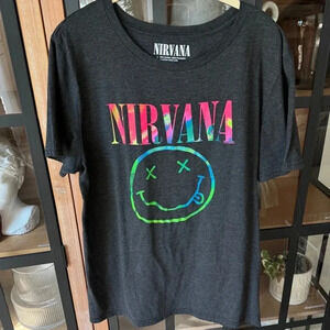 Nirvana graphic band tee short sleeve top tshirt rainbow charcoal smiley face